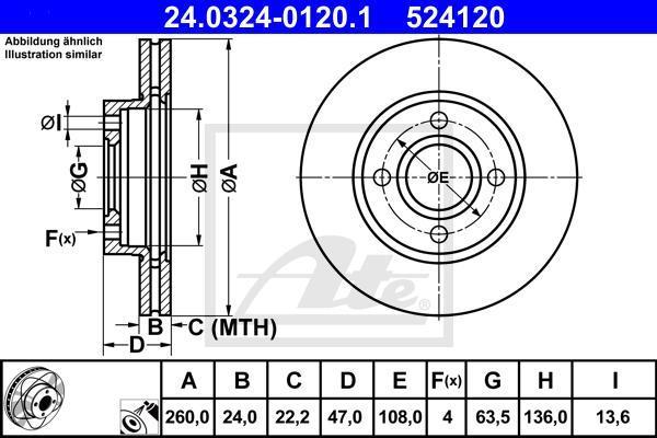 ATE 24.0324-0120.1 тормозной диск на FORD MONDEO I (GBP)