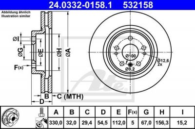 ATE 24.0332-0158.1 тормозной диск на MERCEDES-BENZ M-CLASS (W164)