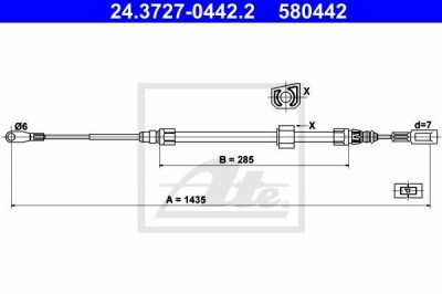 ATE 24.3727-0442.2 трос, стояночная тормозная система на MERCEDES-BENZ SPRINTER 2-t c бортовой платформой/ходовая часть (901, 902)