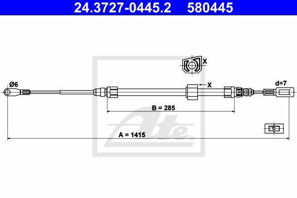 ATE 24.3727-0445.2 трос, стояночная тормозная система на MERCEDES-BENZ SPRINTER 2-t c бортовой платформой/ходовая часть (901, 902)