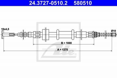 ATE 24.3727-0510.2 трос, стояночная тормозная система на FIAT TEMPRA (159)