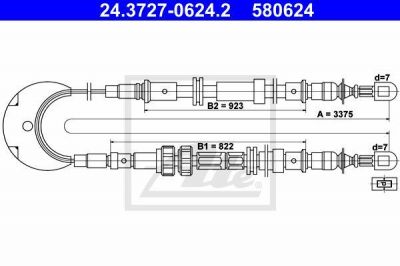 ATE 24.3727-0624.2 трос, стояночная тормозная система на FORD SIERRA (GBG, GB4)