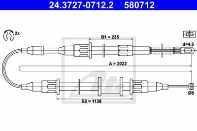 ATE 24.3727-0712.2 трос, стояночная тормозная система на OPEL ASCONA C Наклонная задняя часть (84_, 89_)