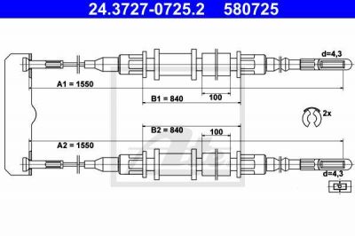 ATE 24.3727-0725.2 трос, стояночная тормозная система на OPEL OMEGA A (16_, 17_, 19_)