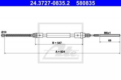 ATE 24.3727-0835.2 трос, стояночная тормозная система на PEUGEOT 406 Break (8E/F)