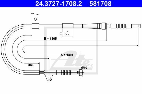 ATE 24.3727-1708.2 трос, стояночная тормозная система на NISSAN PRIMERA (P10)