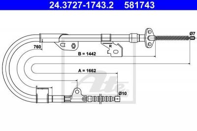 ATE 24.3727-1743.2 трос, стояночная тормозная система на NISSAN ALMERA I (N15)