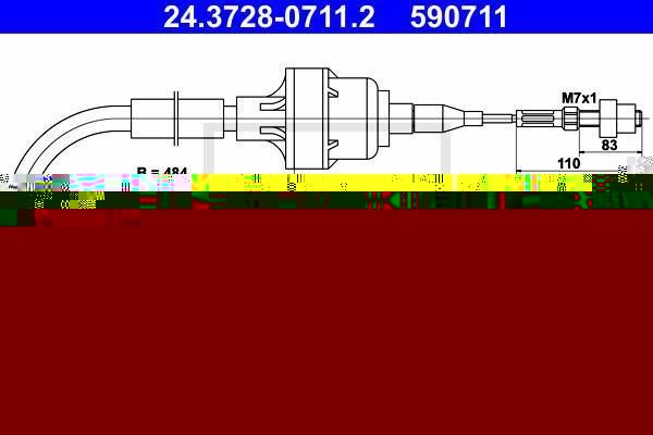 ATE 24.3728-0711.2 трос, управление сцеплением на OPEL KADETT E кабрио (43B_)