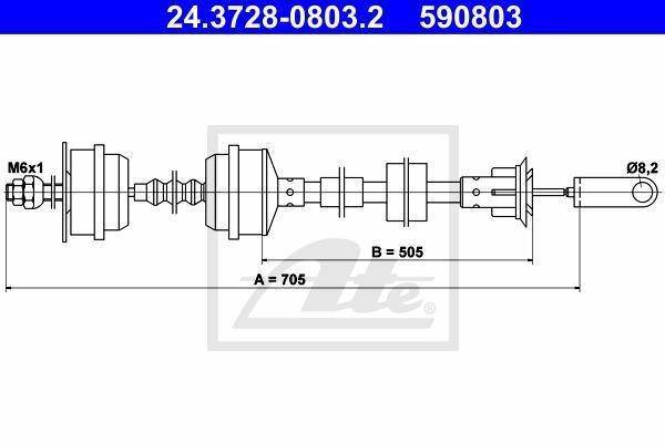 ATE 24.3728-0803.2 трос, управление сцеплением на PEUGEOT 205 I (741A/C)