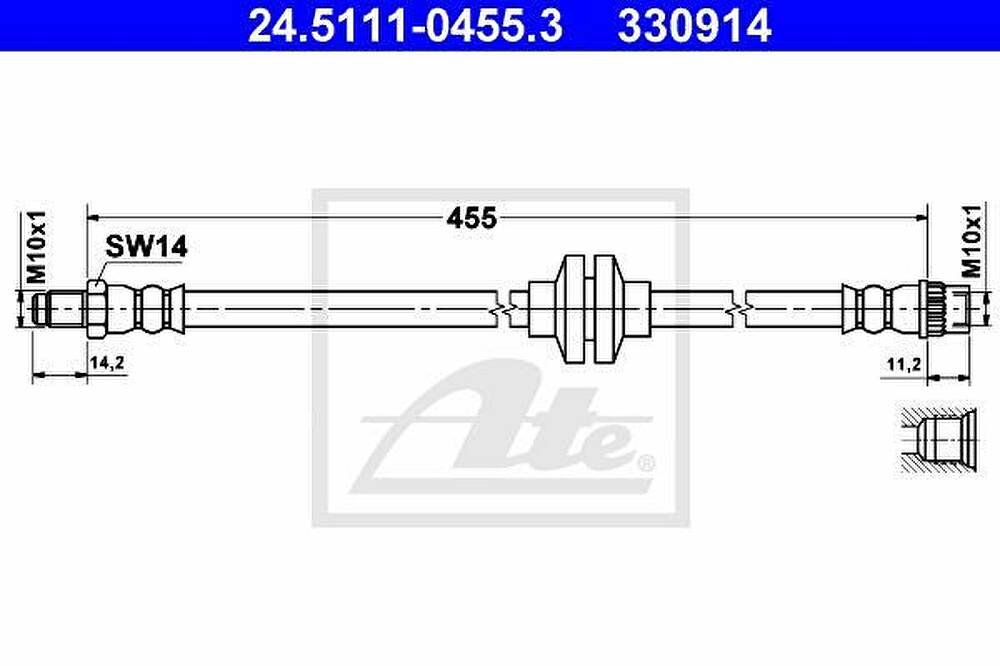 ATE 24.5111-0455.3 тормозной шланг на RENAULT CLIO III (BR0/1, CR0/1)