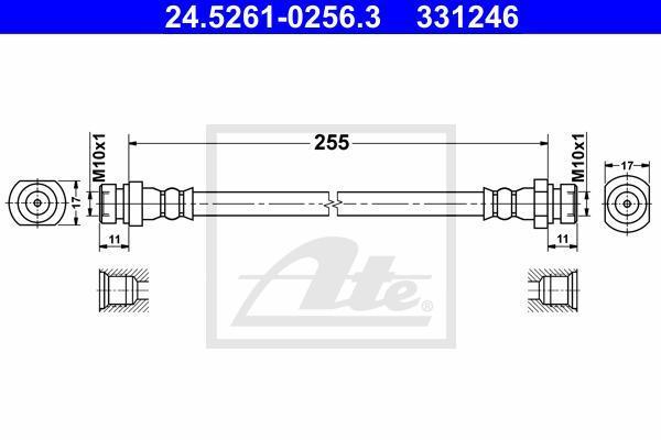 ATE 24.5261-0256.3 тормозной шланг на HYUNDAI ACCENT II седан (LC)