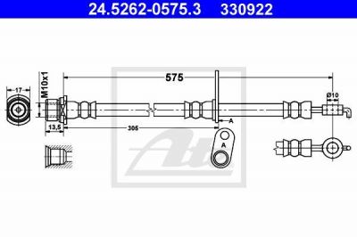 ATE 24.5262-0575.3 тормозной шланг на TOYOTA COROLLA Verso (ZDE12_, CDE12_)