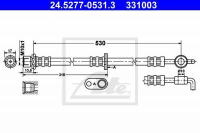 ATE 24.5277-0531.3 тормозной шланг на TOYOTA YARIS VERSO (_NLP2_, _NCP2_)