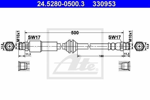 ATE 24.5280-0500.3 тормозной шланг на VW CADDY III фургон (2KA, 2KH, 2CA, 2CH)