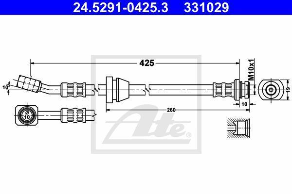 ATE 24.5291-0425.3 тормозной шланг на DAEWOO MATIZ (KLYA)