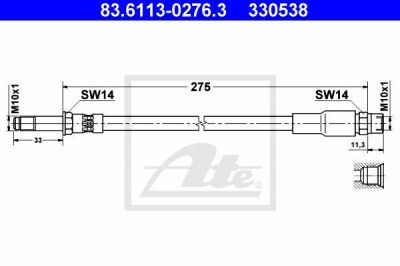 ATE 83.6113-0276.3 Шланг тормозной задний E39 95-04 /L=275mm (34301165190)