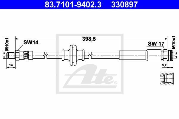 ATE 83.7101-9402.3 тормозной шланг на FIAT GRANDE PUNTO (199)
