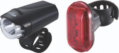 Фонари (комплект) BBB EcoCombo EcoBeam 0.2W black, black strap 3x AAA and Rearlaser rear light 2xAAA (BLS-76)