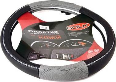 BOLK BK01305BK/GY-M Оплетка на рулевое колесо M 38см натуральная кожа черно-серая BOLK BK01305BK/GY-M Оплетка на рулевое колесо M 38см натуральная кожа черно-серая