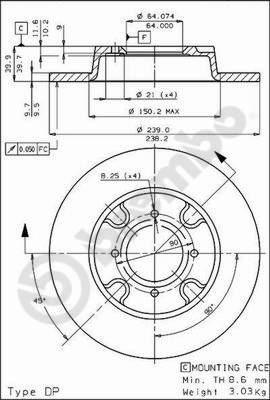 Brembo 08.4413.10 тормозной диск на NISSAN CHERRY II Traveller (VN10)