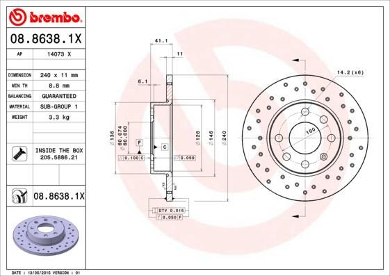 Brembo 08.8638.1X тормозной диск на OPEL CORSA C фургон (F08, W5L)