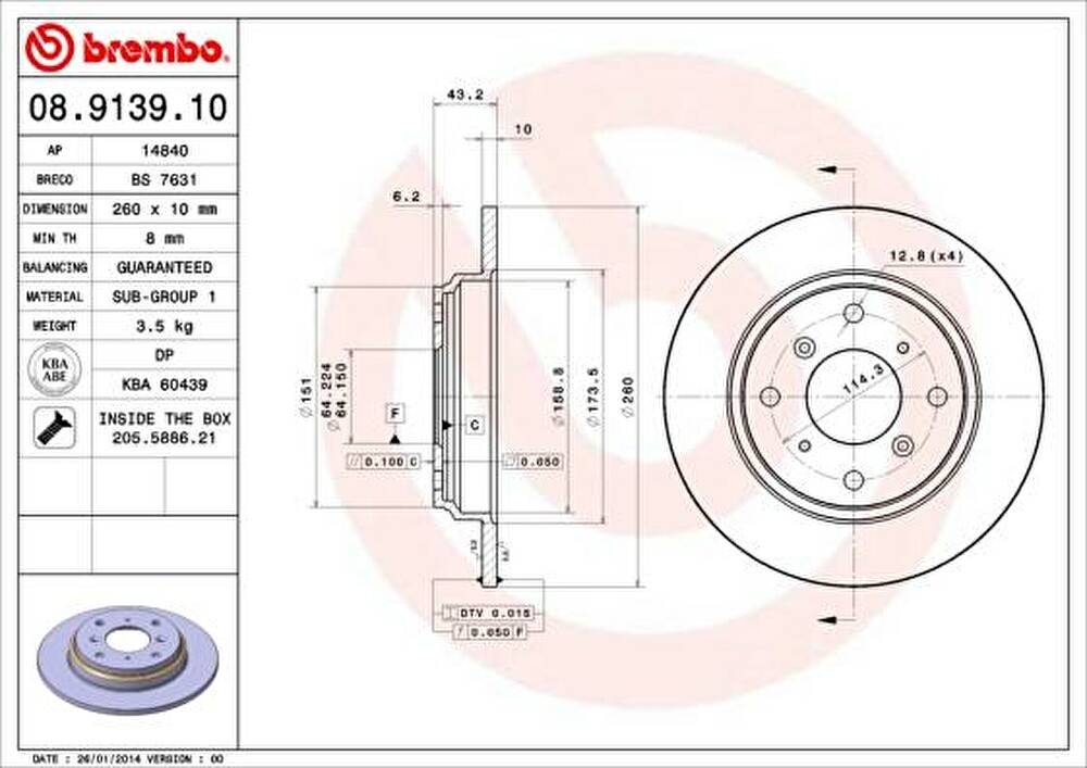 Brembo 08.9139.10 тормозной диск на HONDA PRELUDE IV (BB)