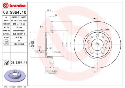 Brembo 08.9364.11 тормозной диск на ALFA ROMEO 159 (939)