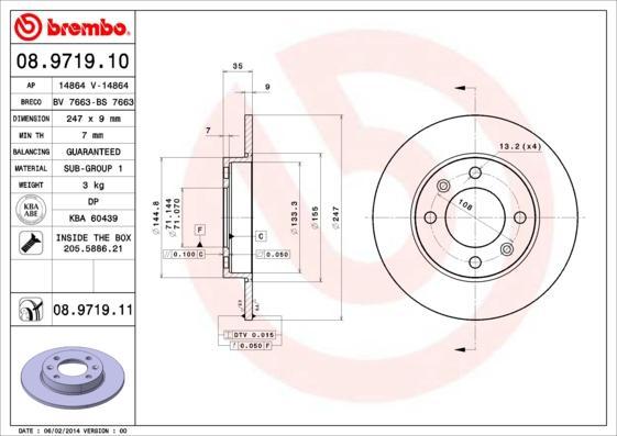 Brembo 08.9719.11 тормозной диск на PEUGEOT 307 (3A/C)