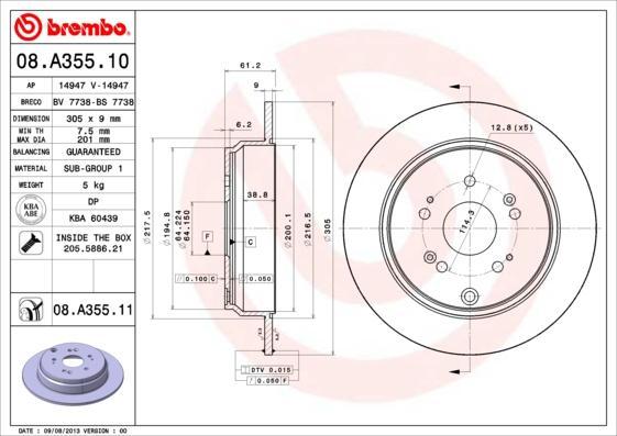 Brembo 08.A355.11 тормозной диск на HONDA CR-V II (RD_)