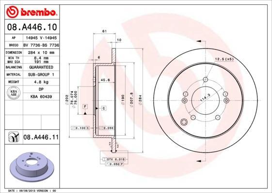 Brembo 08.A446.11 тормозной диск на HYUNDAI SANTA FE I (SM)