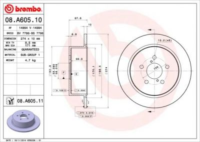 BREMBO Диск тормозной Subaru LEGACY IV 2.0 (08.A605.10)
