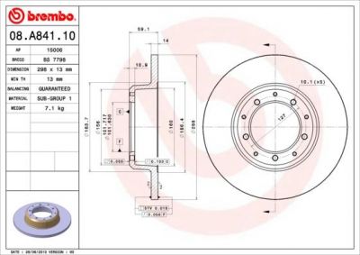 Brembo 08.A841.10 тормозной диск на LAND ROVER DEFENDER Station Wagon (LD)