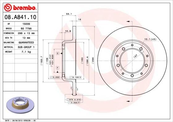 Brembo 08.A841.10 тормозной диск на LAND ROVER DEFENDER Station Wagon (LD)