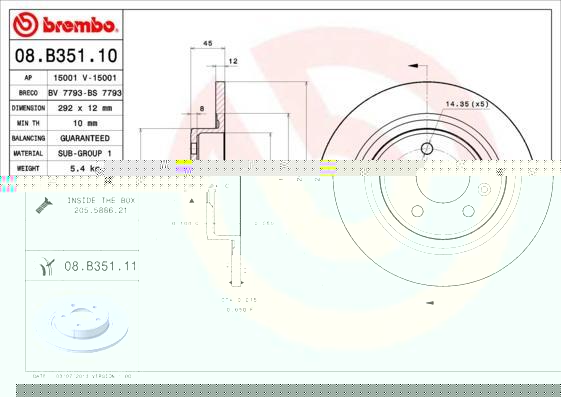 Brembo 08.B351.11 тормозной диск на OPEL ASTRA J Sports Tourer