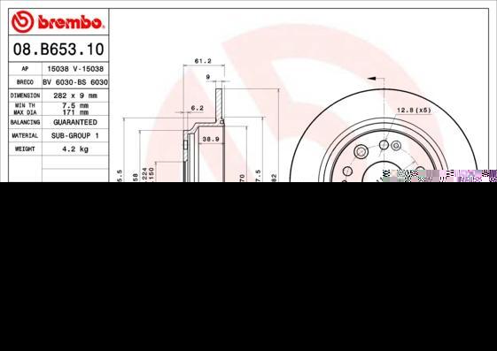Brembo 08.B653.11 тормозной диск на HONDA ACCORD VII Tourer (CM)