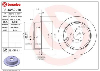 Brembo 08.C252.11 тормозной диск на SUBARU FORESTER (SH)