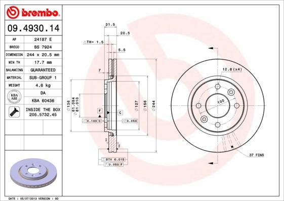 Brembo 09.4930.14 тормозной диск на RENAULT 21 (B48_)