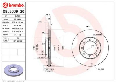 Brembo 09.5009.20 тормозной диск на MITSUBISHI LANCER IV (C6_A, C7_A)