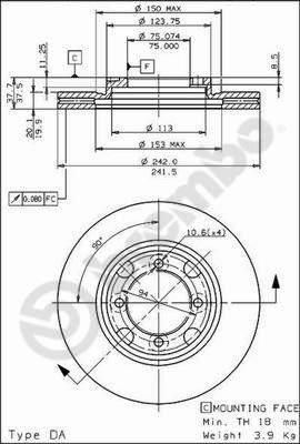 BREMBO Диск тормозной вент. передний MAZDA 626 III Hatchback (GD) (06/87-05/92) F (561565J, 09.5654.10)
