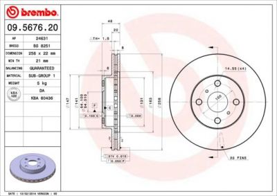 Brembo 09.5676.20 тормозной диск на TOYOTA COROLLA Liftback (_E9_)