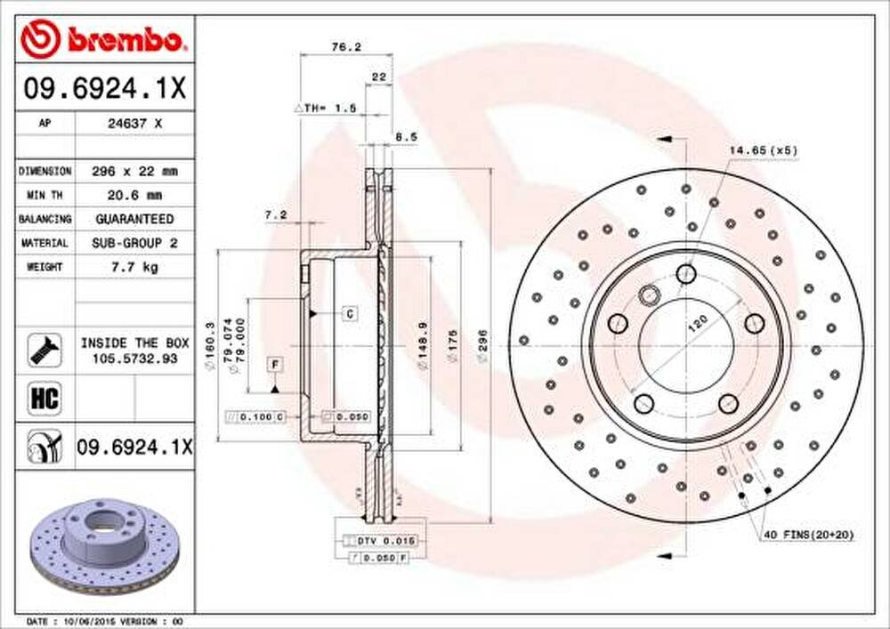 Brembo 09.6924.1X тормозной диск на 5 (E39)