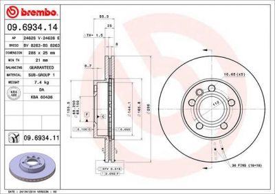 Brembo 09.6934.11 тормозной диск на FORD GALAXY (WGR)