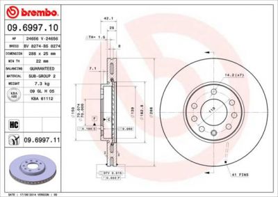 BREMBO Диск торм.пер. вент. Vectra B 9-3 9-5 4566840 (569056, 09.6997.10)
