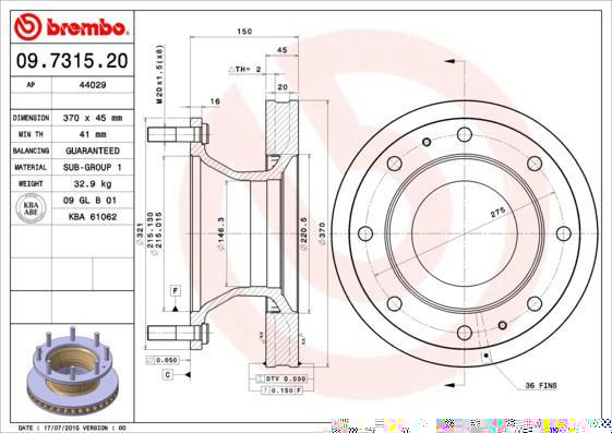 Brembo 09.7315.20 тормозной диск на IVECO EuroCargo