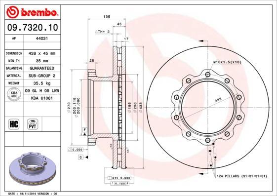 Brembo 09.7320.10 тормозной диск на MAN F 2000