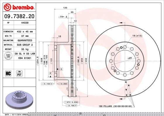 Brembo 09.7382.20 тормозной диск на MAN F 90
