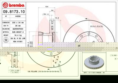 Brembo 09.8173.10 тормозной диск на MAN L 2000