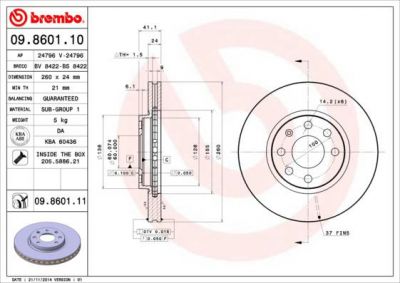BREMBO 09.8601.11_диск тормозной передний! с покрытием Opel Corsa 1.8/1.7TDi 00> (09860111)
