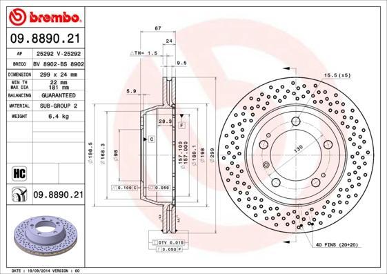 BREMBO 09.8890.21 диск тормозной задний перфорированный! Porsche Boxster/Cay (09889021)