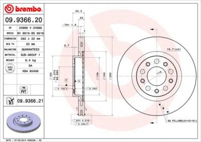 Brembo 09.9366.21 тормозной диск на ALFA ROMEO 159 (939)